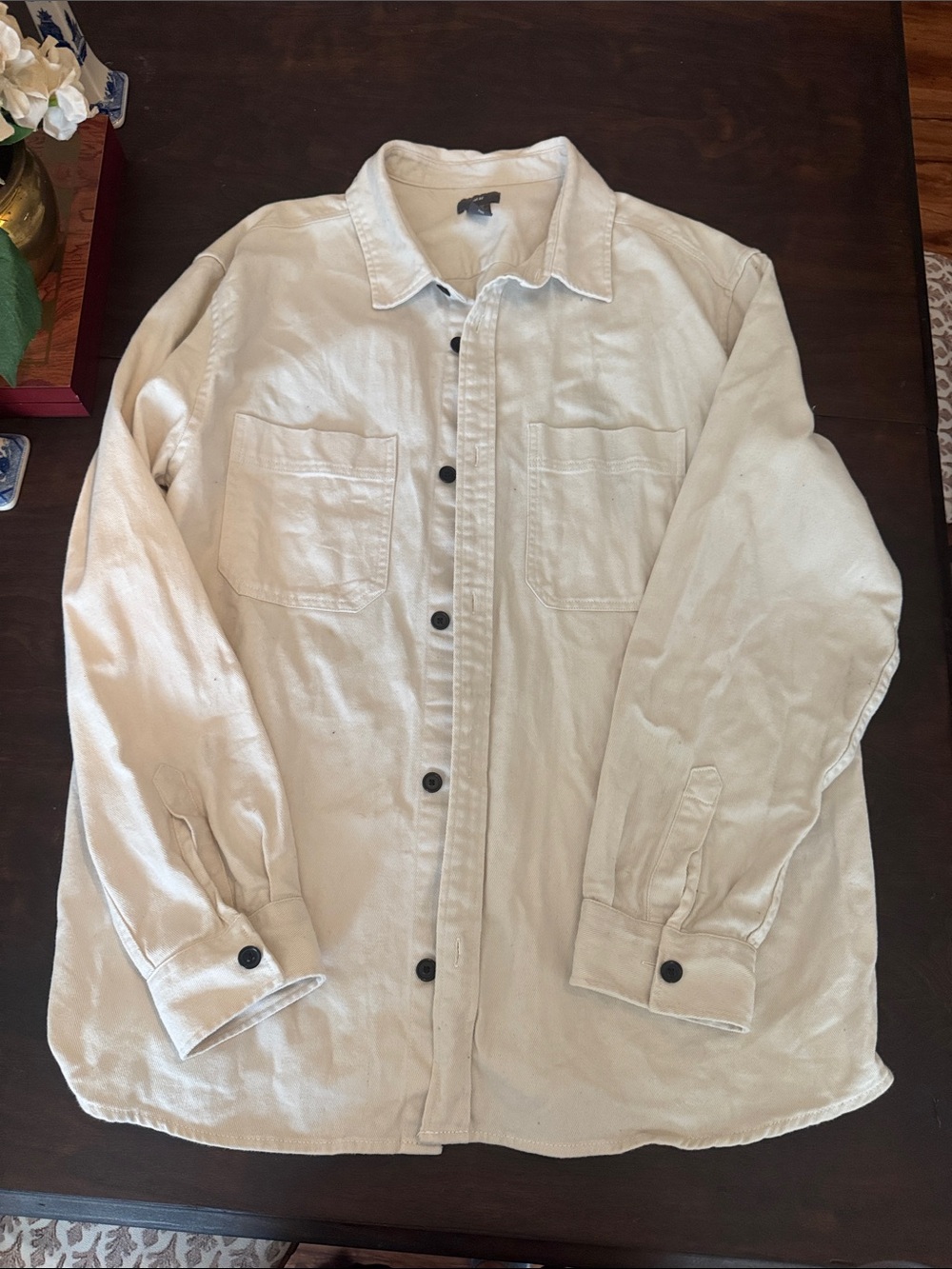 H&M Men's Cream Button-Front Casual Shirt Jacket